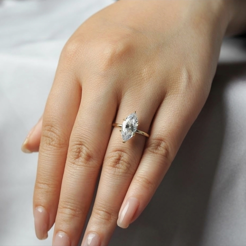 VVS1 4 Carat Marquise-cut Created Moissanite Solitaire Ring Size 6